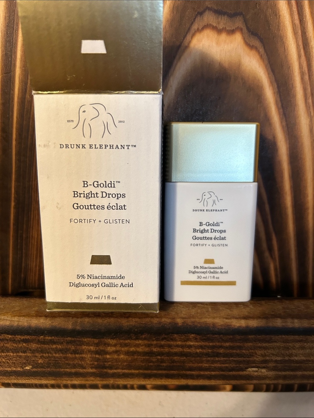 Drunk Elephant B-Goldi Bright Drops - Cream & Gold Packaging